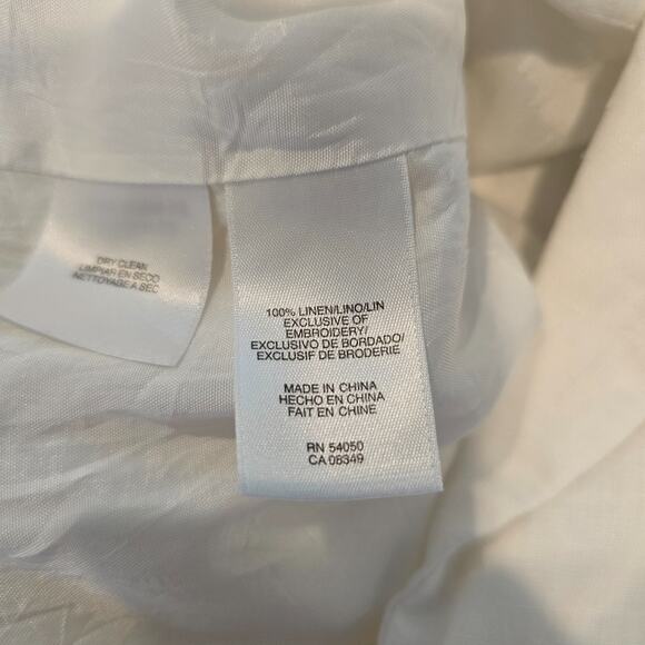 Jones New York Linen Midi Dress Sz 16 Cap Sleeve White Embroidered Button Lined - Picture 10 of 10